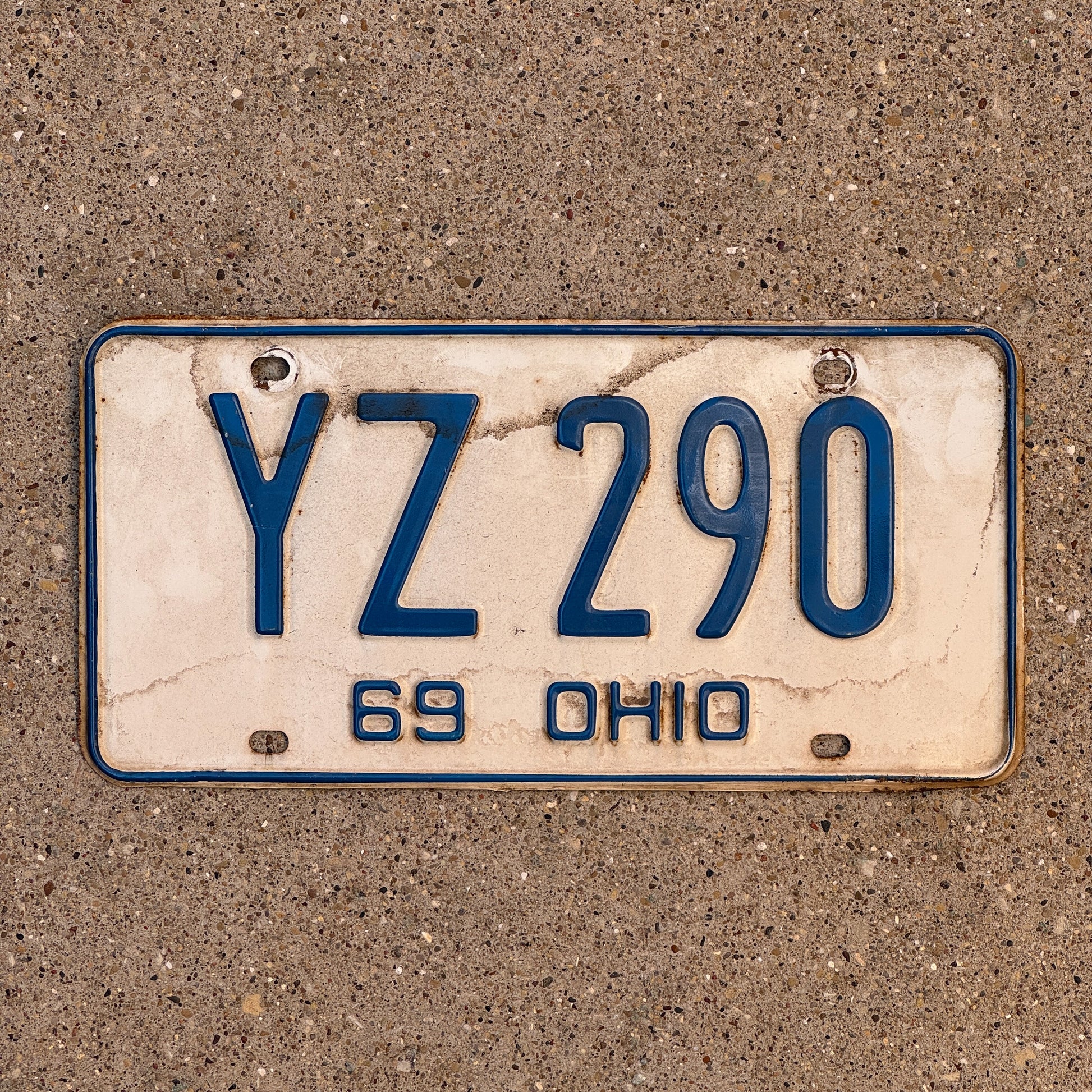 Photo of a 1969 Ohio License Plate Auto Tag 1 Vintage Garage YZ 290 with original patina
