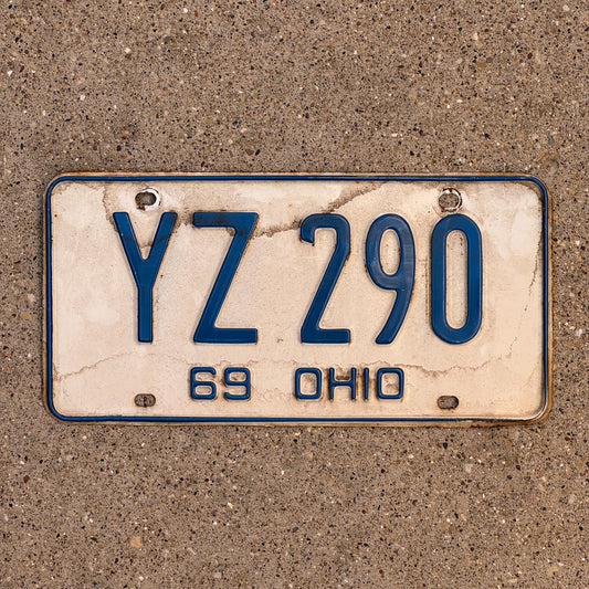 Photo of a 1969 Ohio License Plate Auto Tag 1 Vintage Garage YZ 290 with original patina