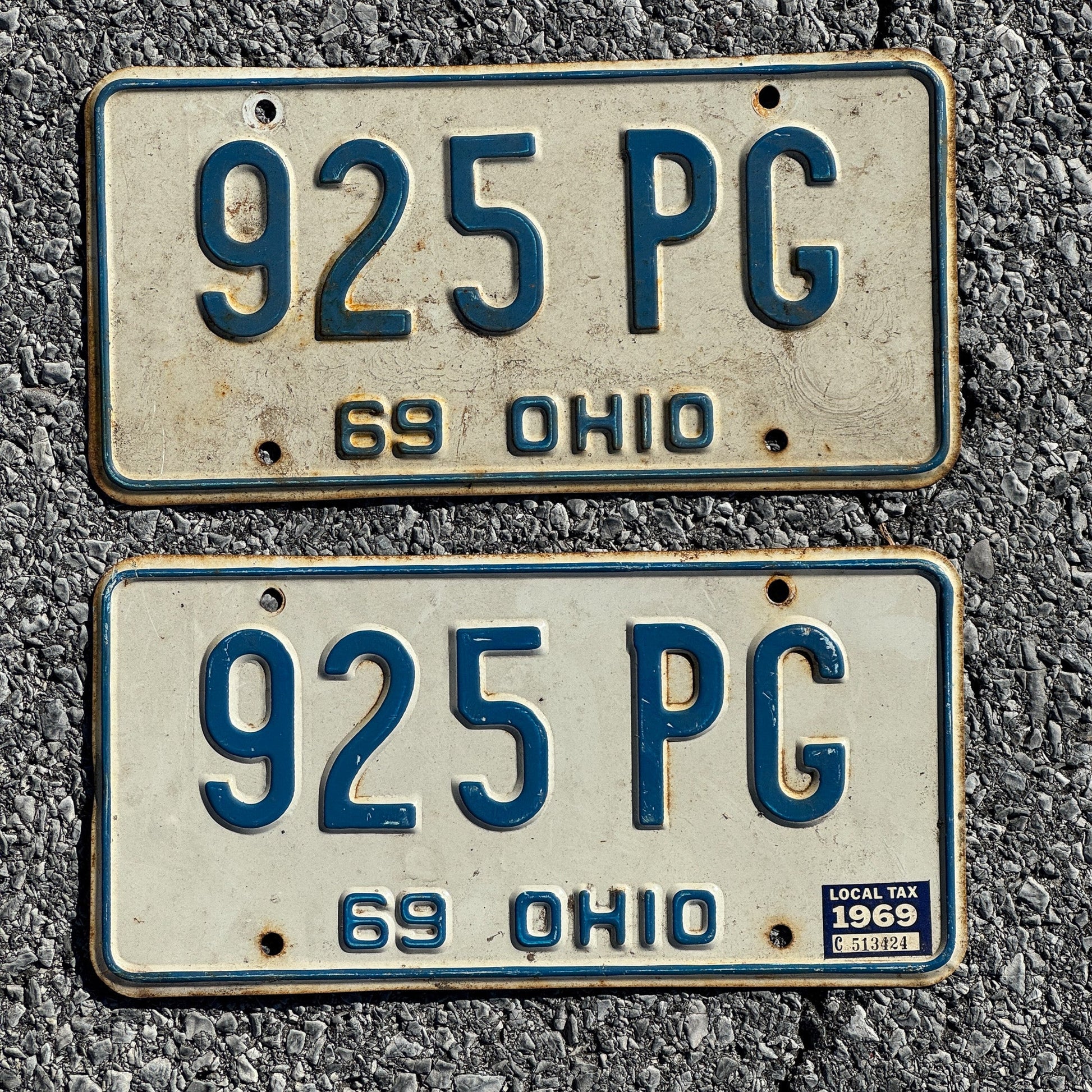 Photo of a 1969 Ohio License Plate Pair Auto Tag Garage Decor Vintage 925 PG