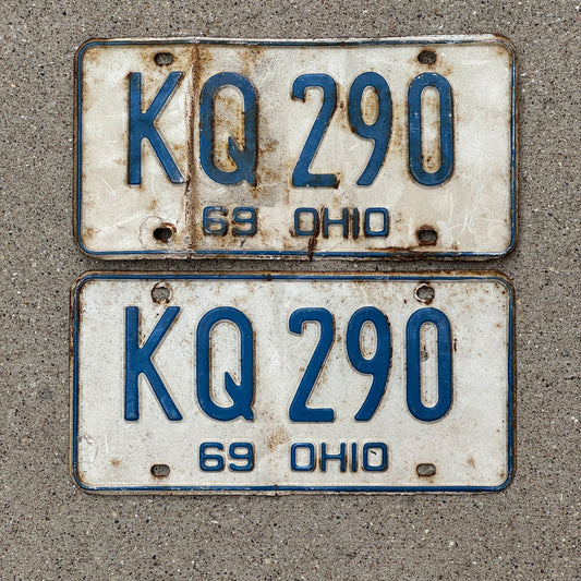 Photo of a 1969 Ohio License Plate Pair Auto Tag Garage Decor Vintage KQ 290 with original patina