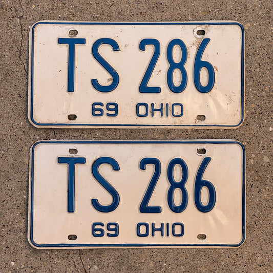 Photo of a 1969 Ohio License Plate Pair Auto Tag Garage Decor Vintage TS 286 with original patina