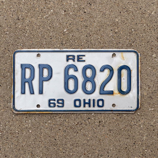 Photo of a 1969 Ohio Replacement License Plate Auto Tag Garage Decor Vintage RP 6820 with original patina