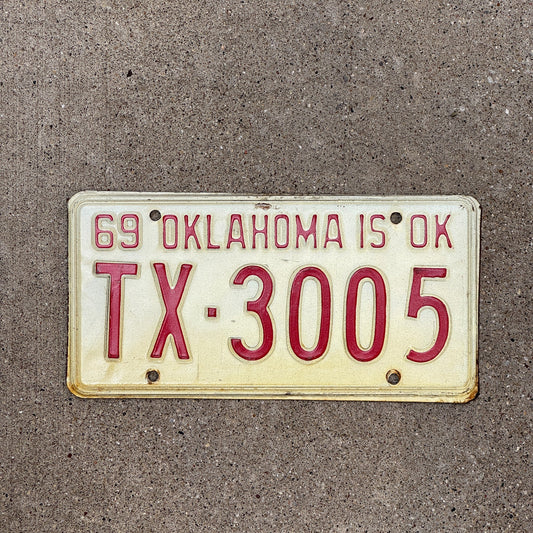 Photo of a 1969 Oklahoma License Plate Auto Tag Garage Decor Vintage TX 3005