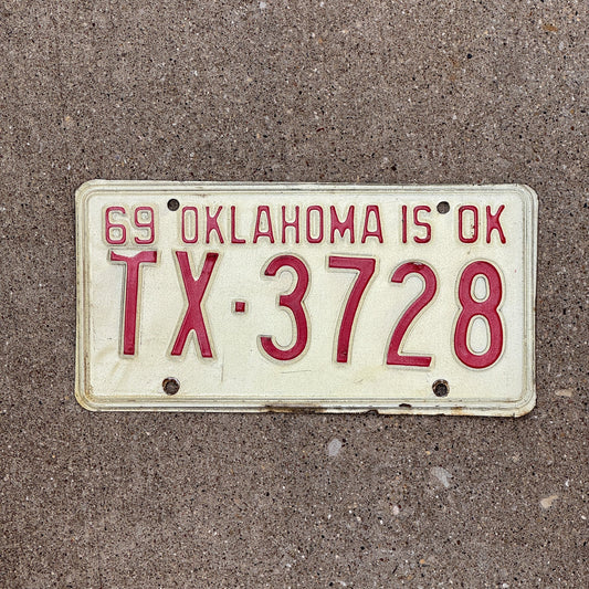 Photo of a 1969 Oklahoma License Plate Auto Tag Garage Decor Vintage TX 3728