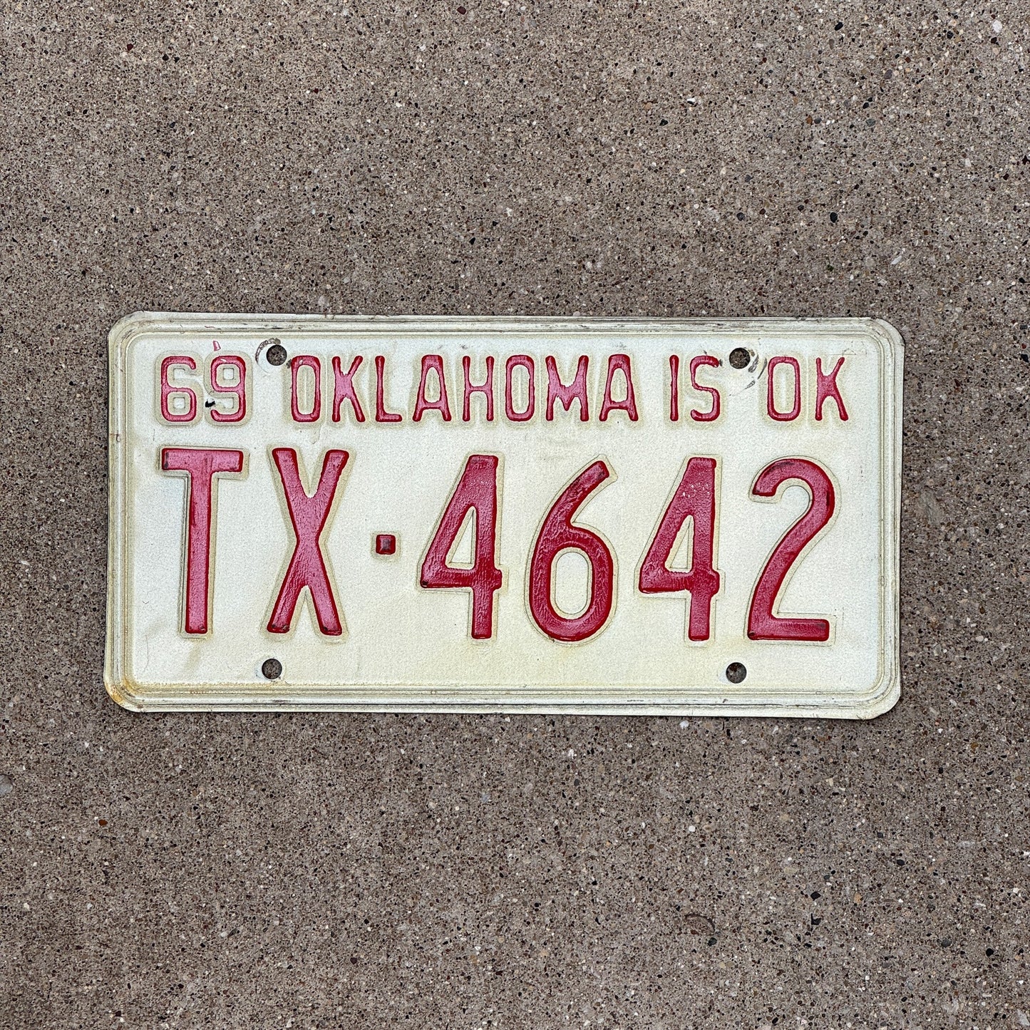 Photo of a 1969 Oklahoma License Plate Auto Tag Garage Decor Vintage TX 4642