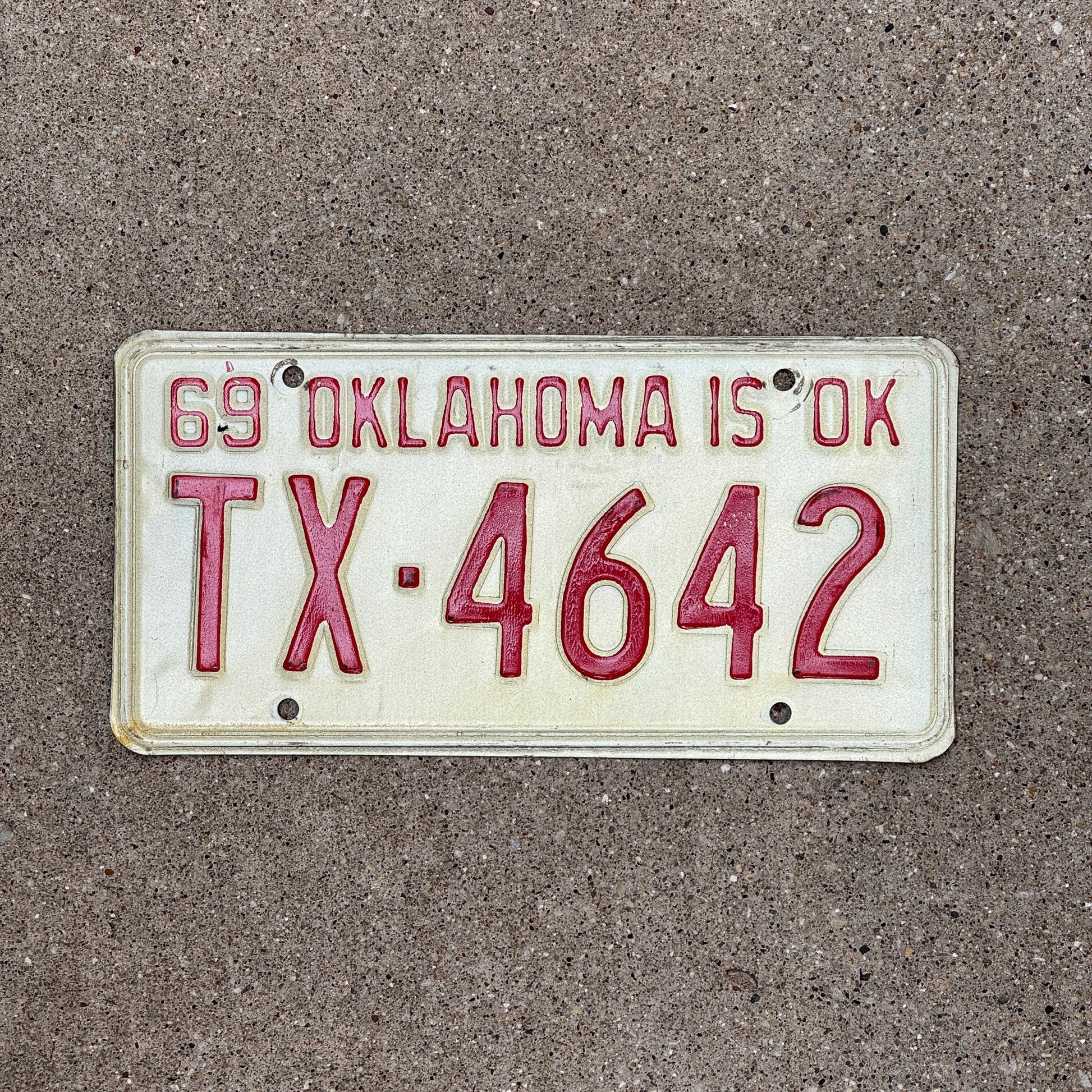 Photo of a 1969 Oklahoma License Plate Auto Tag Garage Decor Vintage TX 4642