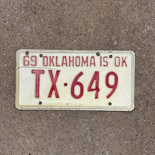 Photo of a 1969 Oklahoma License Plate Auto Tag Garage Decor Vintage TX 649