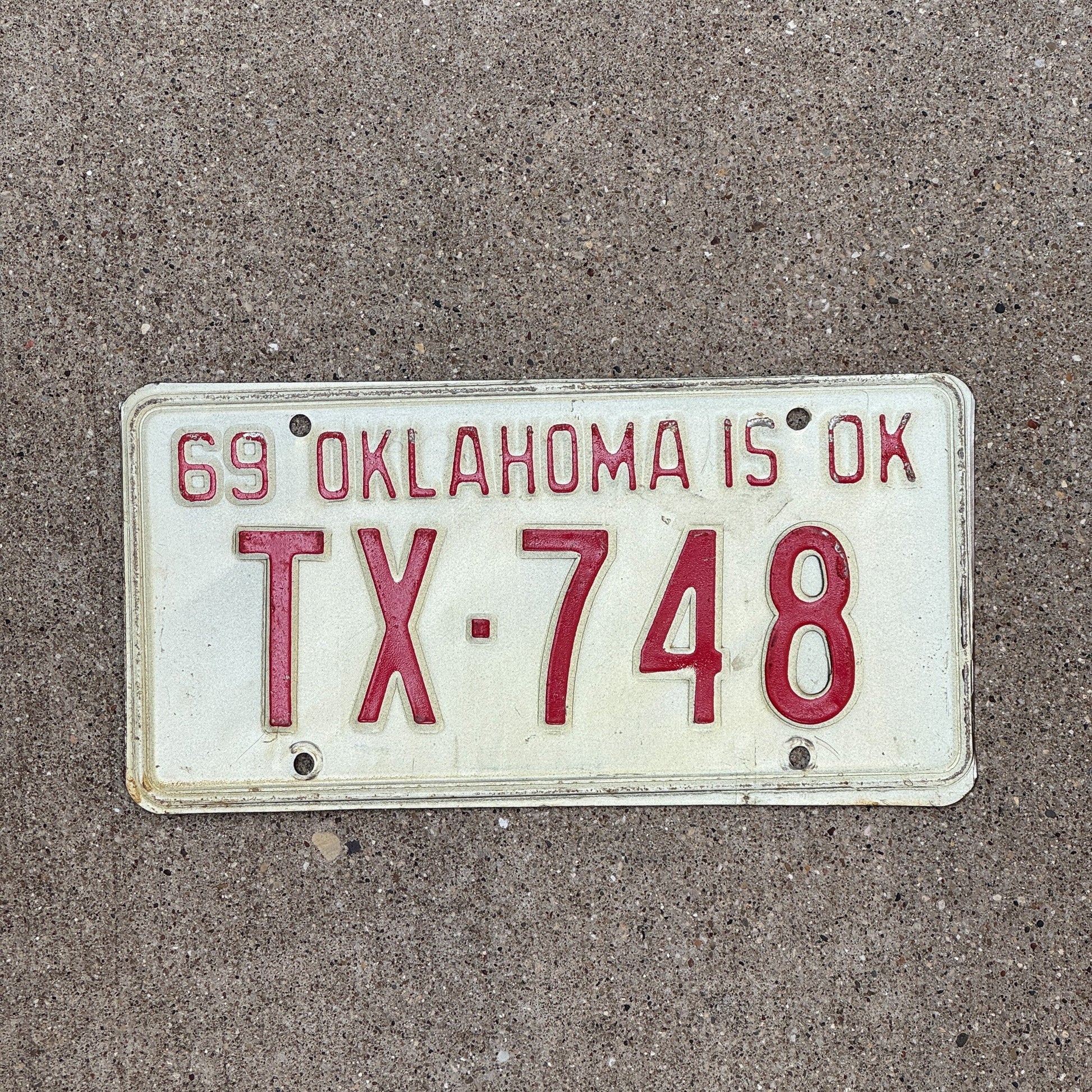 Photo of a 1969 Oklahoma License Plate Auto Tag Garage Decor Vintage TX 748