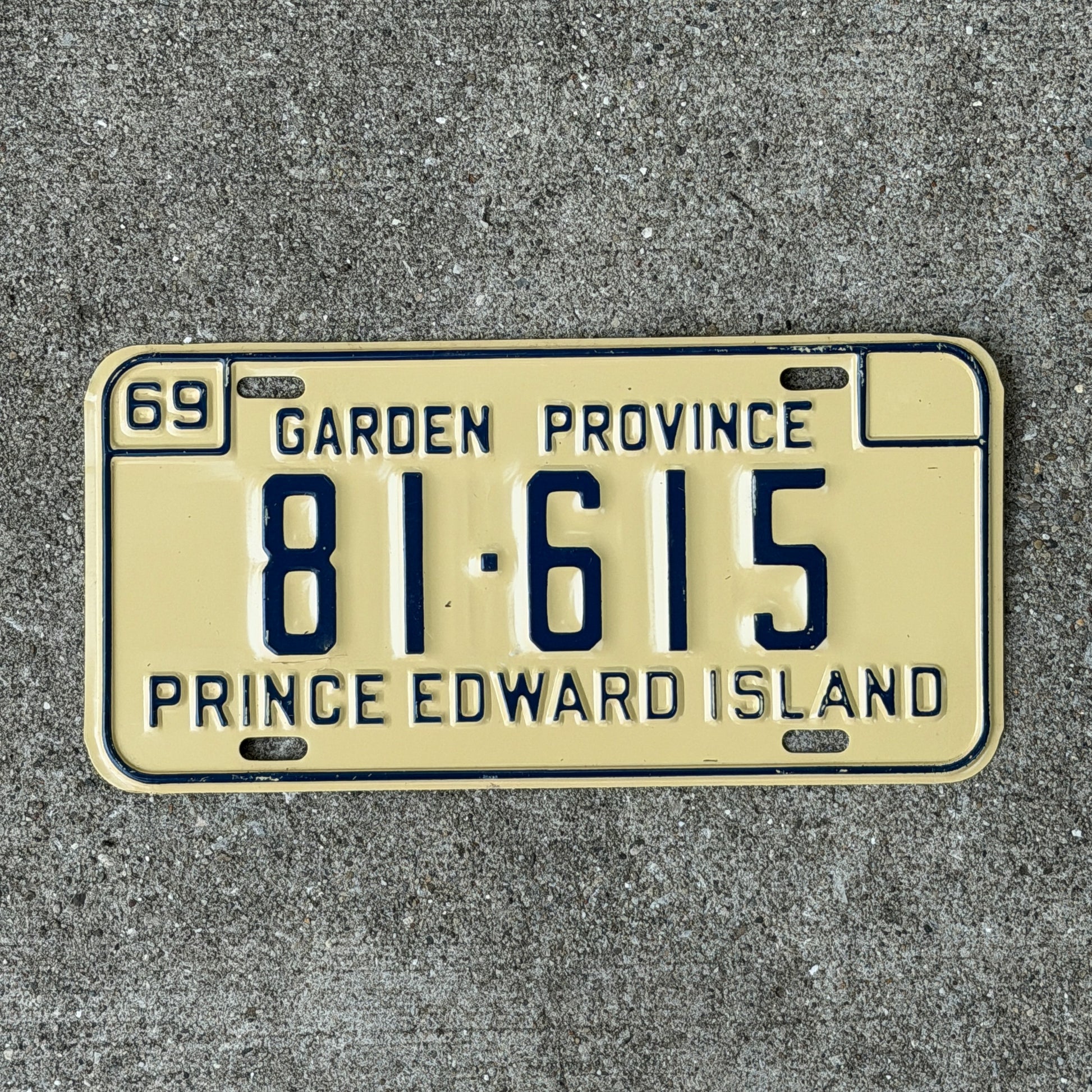 Photo of a 1969 Prince Edward Island License Plate Auto Tag Garage Decor Vintage 81 615 with original patina
