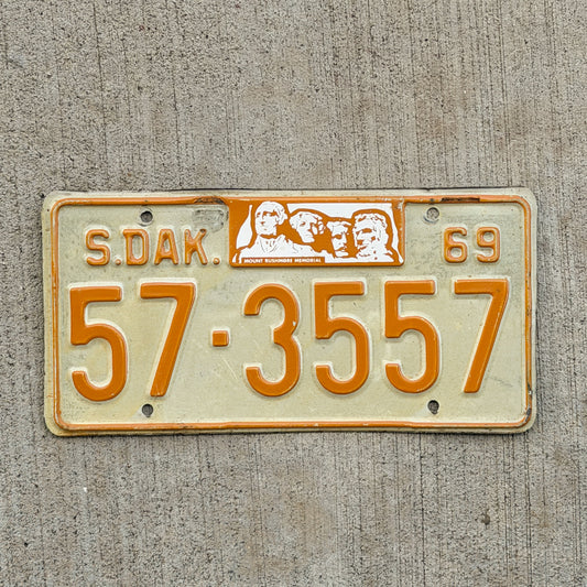 Photo of a 1969 South Dakota License Plate Auto Tag Garage Decor Vintage 57 3557 with original patina
