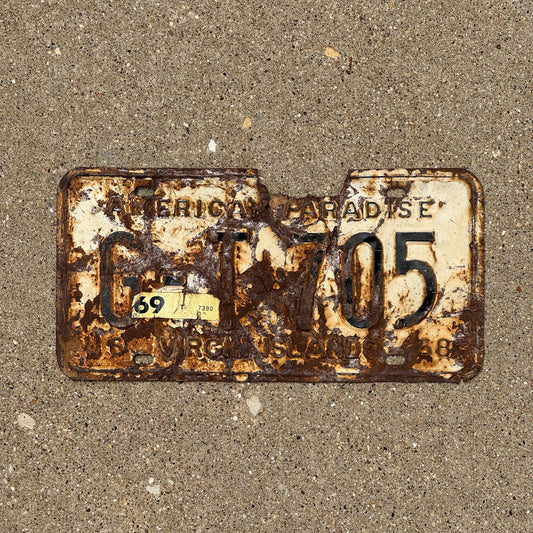 Photo of a 1969 Virgin Islands License Plate Auto Tag Garage Decor Vintage GT 705