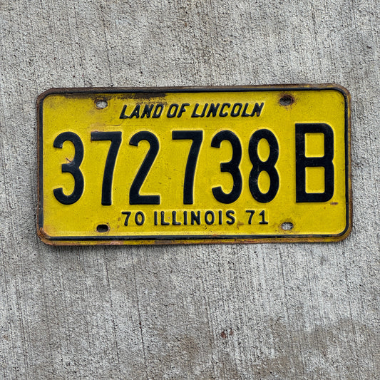Photo of a 1970 1971 Illinois Truck License Plate Auto Tag 2 Vintage Garage 372 738 B with original patina