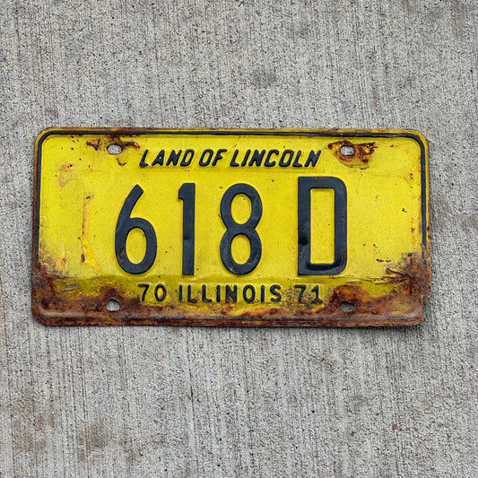 Photo of a 1970 1971 Illinois Truck License Plate Auto Tag 2 Vintage Garage 618 D with original patina