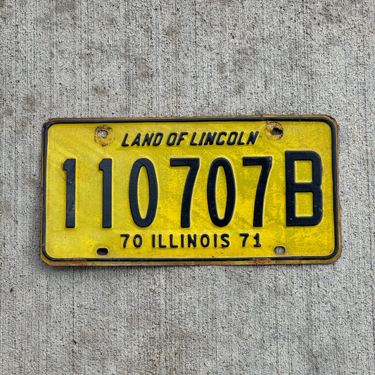 Photo of a 1970 1971 Illinois Truck License Plate Auto Tag Garage Decor Vintage 110 707 B with original patina