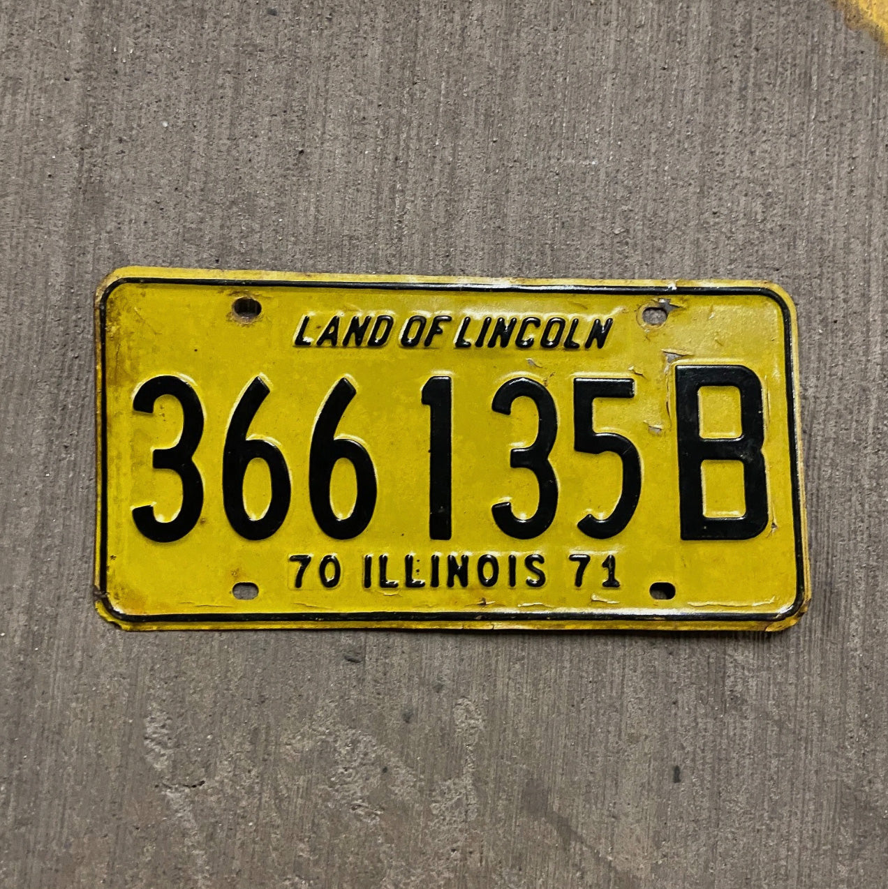 Photo of a 1970 1971 Illinois Truck License Plate Auto Tag Garage Decor Vintage 366135 B with original patina