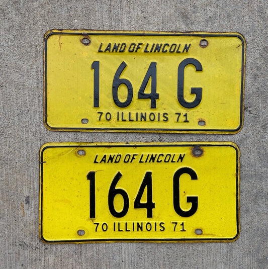 Photo of a 1970 1971 Illinois Truck License Plate Pair Auto Tag Garage Decor Vintage 164 G with original patina