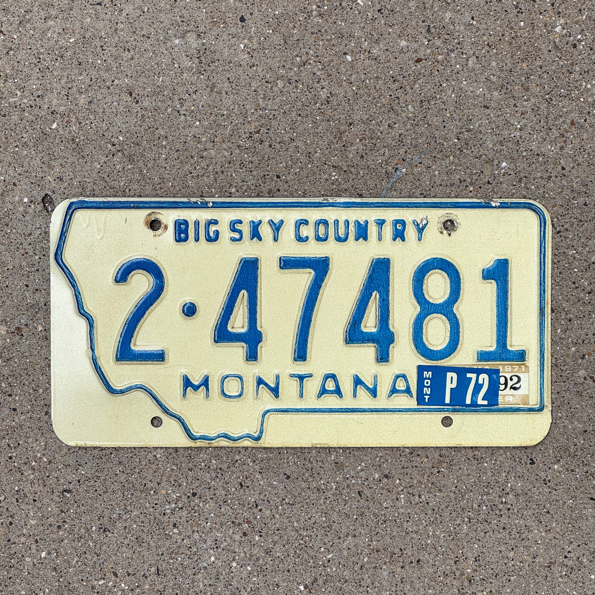 Photo of a 1970 1972 Montana License Plate Auto Tag Garage Decor Vintage State Shape 2 47481 with original patina