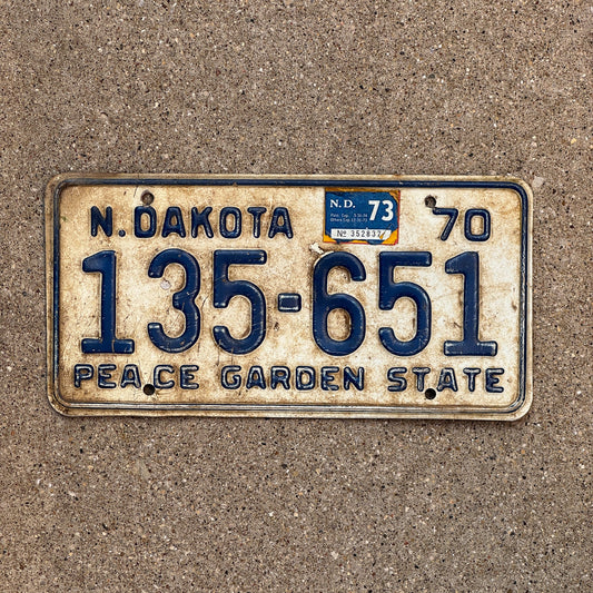Photo of a 1970 1973 North Dakota License Plate Auto Tag 1 Garage Decor 135 651 with original patina