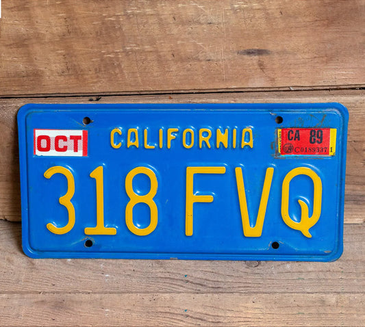 Photo of a 1970 1989 California License Plate Auto Tag Garage Decor Vintage 318 FVQ with original patina