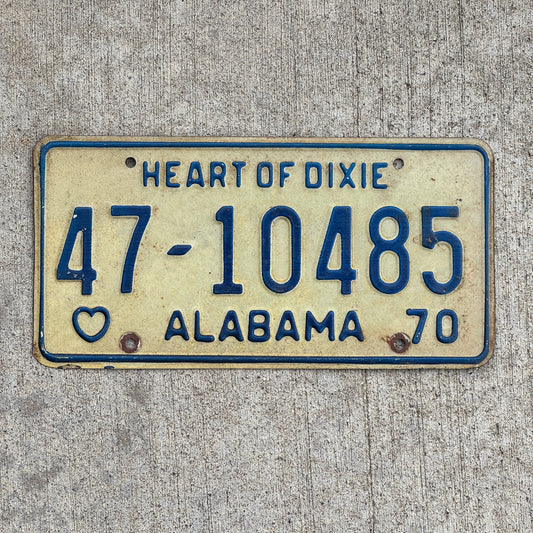 Photo of a 1970 Alabama License Plate Auto Tag Garage Decor Vintage Heart of Dixie 47 10485 with original patina