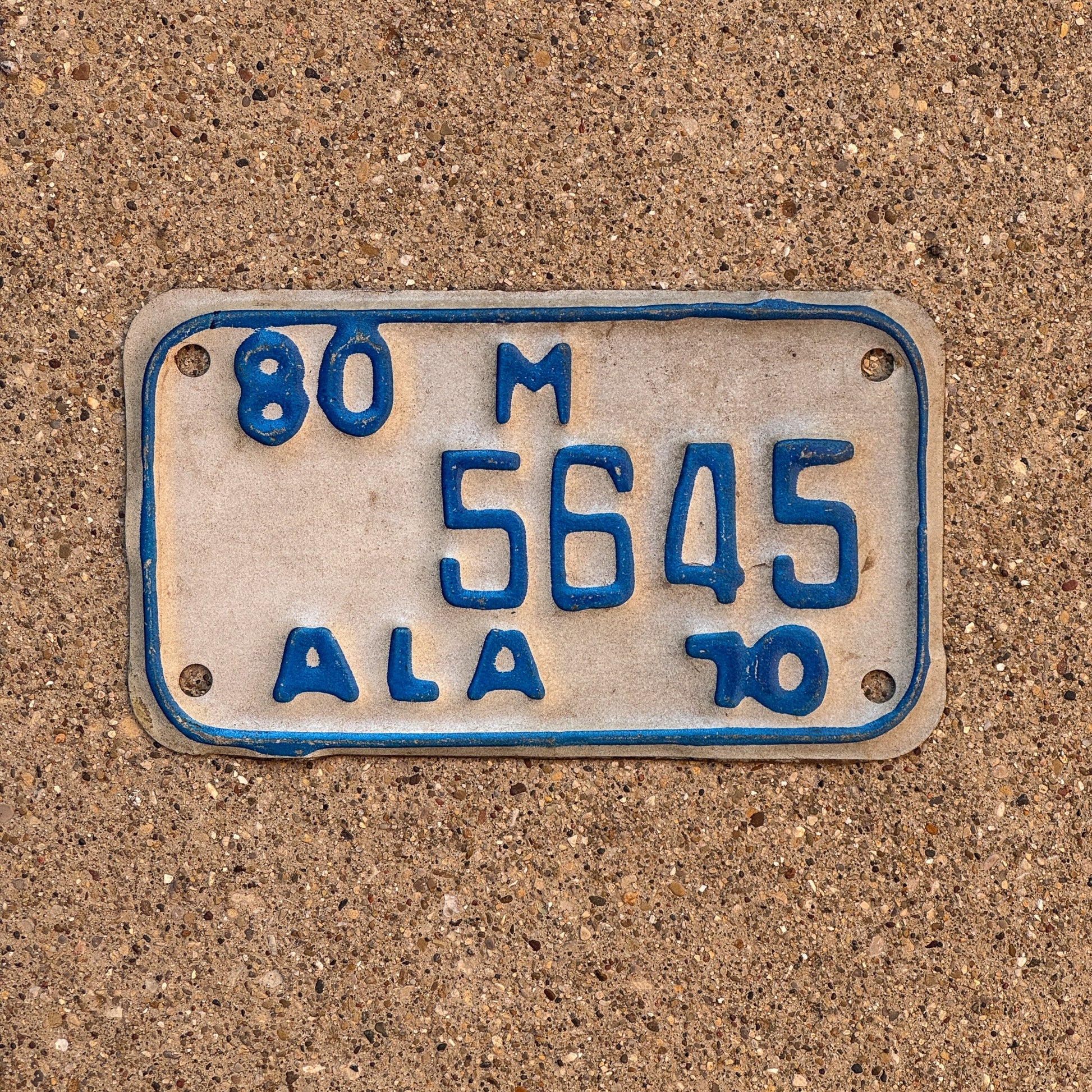 Photo of a 1970 Alabama Motorcycle License Plate Auto Tag Garage Decor Vintage Eighty 80 Prefix 5645