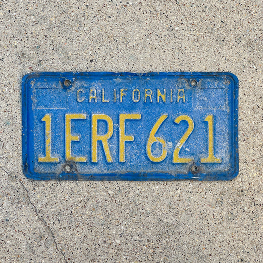 Photo of a 1970 California License Plate Auto Tag Garage Decor Vintage 1 ERF 621 with original patina