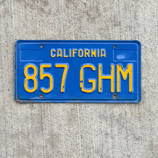 Photo of a 1970 California License Plate Auto Tag Garage Decor Vintage 857 GHM with original patina