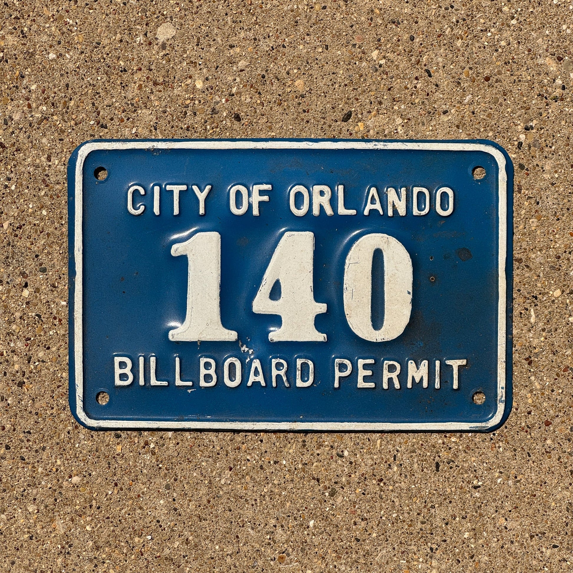 Photo of a 1970 Era Florida Billboard Permit Auto Tag Garage Decor Vintage City of Orlando 140