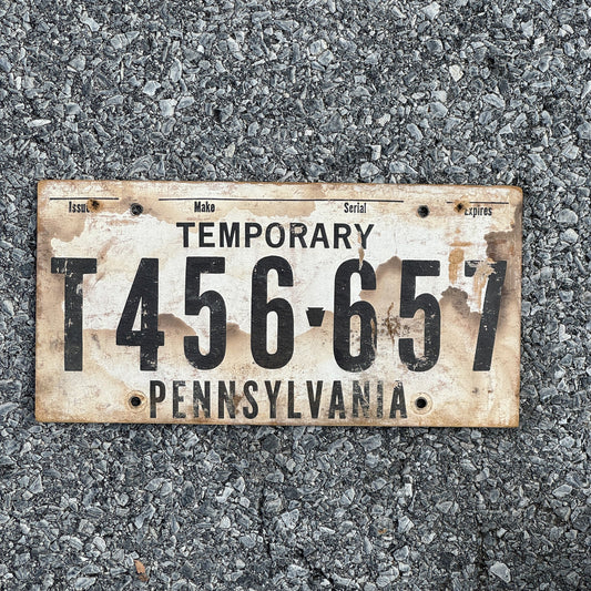 Photo of a 1970 Era Pennsylvania Temporary License Plate Auto Tag Garage Decor Vintage Card Stock T 456 657