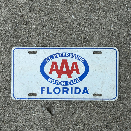 Photo of a 1970 Era St. Petersburg Florida Booster License Plate Auto Tag Garage Decor Vintage
 Motor Club AAA Metal with original patina