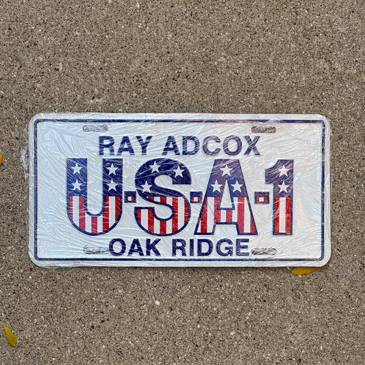 Photo of a 1970 Era Tennessee Booster License Plate Auto Tag Garage Decor Vintage Ray Adcox Chevy Oak Ridge Metal USA 1 with original patina