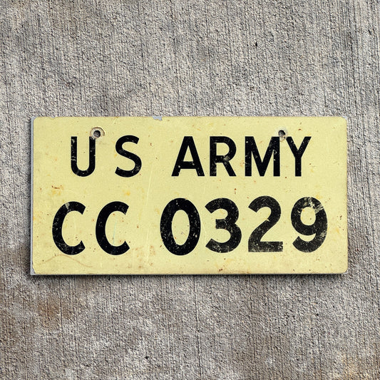 Photo of a 1970 Era US Army License Plate Auto Tag 1 Vintage Garage Military Vehicle CC 0329 with original patina