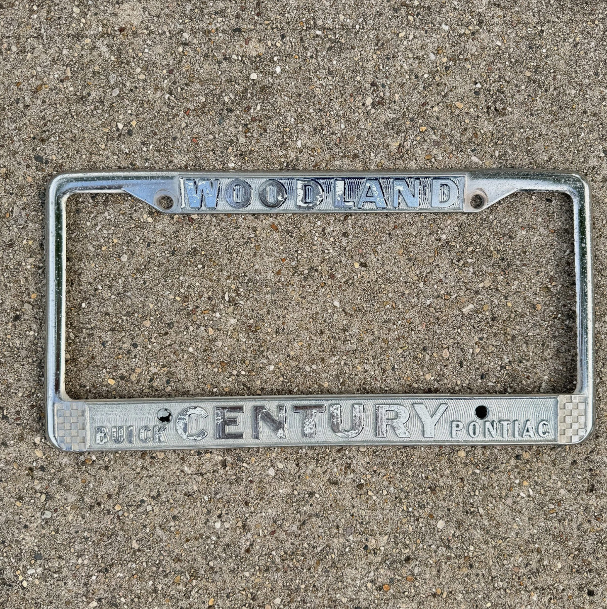 1970 Era Woodland California License Plate Frame Auto Tag Century Buick Pontiac