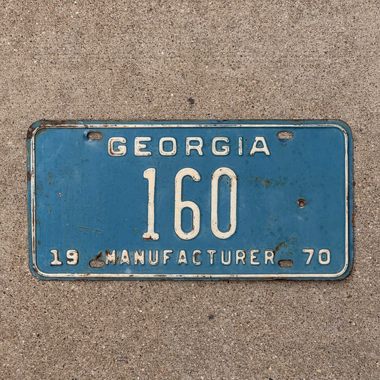 Photo of a 1970 Georgia Manufacturer License Plate Auto Tag Garage Decor Vintage 160 with original patina