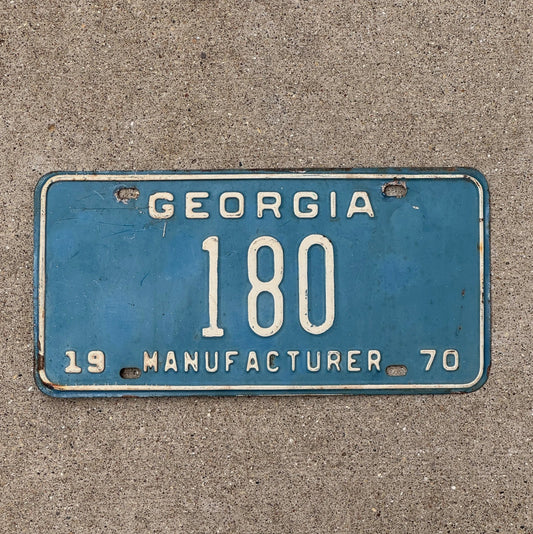 Photo of a 1970 Georgia Manufacturer License Plate Auto Tag Garage Decor Vintage 180 with original patina