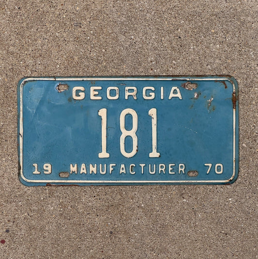 Photo of a 1970 Georgia Manufacturer License Plate Auto Tag Garage Decor Vintage 181 with original patina