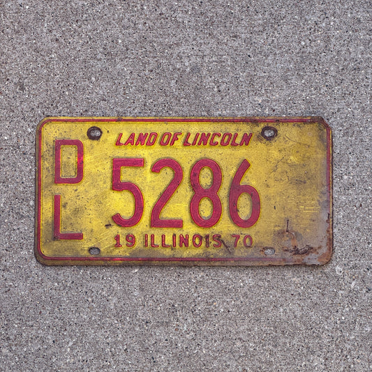 Photo of a 1970 Illinois Dealer License Plate Auto Tag 1 Vintage Garage 5286 with original patina