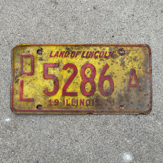 Photo of a 1970 Illinois Dealer License Plate Auto Tag 1 Vintage Garage 5286 A with original patina