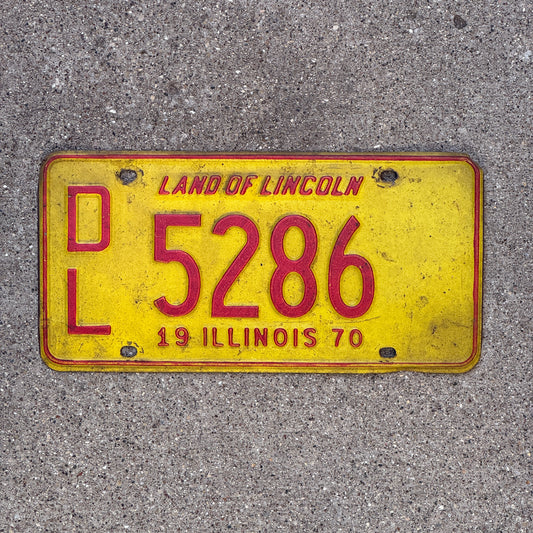 Photo of a 1970 Illinois Dealer License Plate Auto Tag 2 Vintage Garage 5286 with original patina