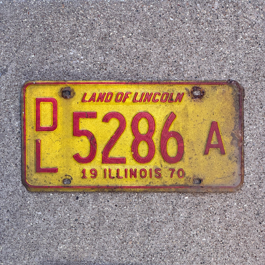 Photo of a 1970 Illinois Dealer License Plate Auto Tag 2 Vintage Garage 5286 A with original patina