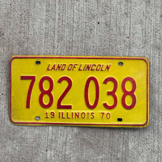 Photo of a 1970 Illinois License Plate Auto Tag 2 Vintage Garage 782 038 with original patina
