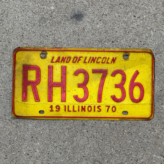 Photo of a 1970 Illinois License Plate Auto Tag 2 Vintage Garage RH 3736 with original patina