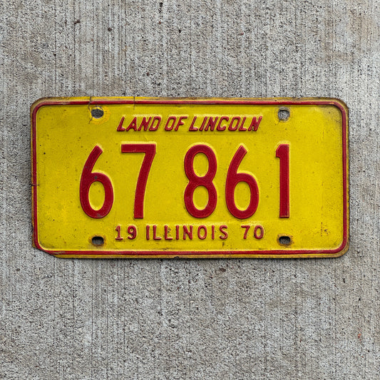 Photo of a 1970 Illinois License Plate Auto Tag Garage Decor Vintage 67 861 with original patina