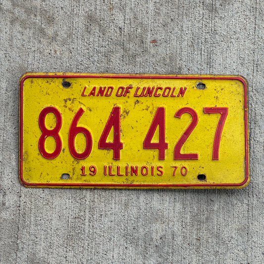 Photo of a 1970 Illinois License Plate Auto Tag Garage Decor Vintage 864 427 with original patina