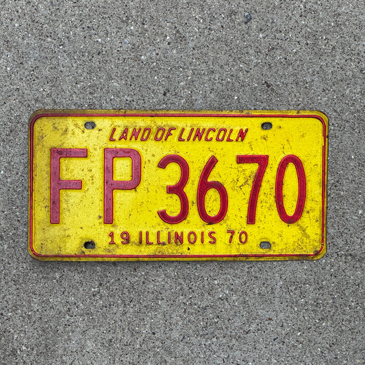 Photo of a 1970 Illinois License Plate Auto Tag Garage Decor Vintage FP 3670 with original patina