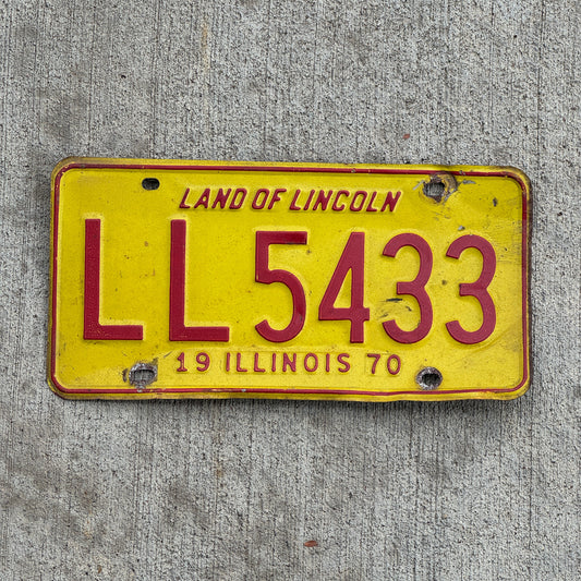 Photo of a 1970 Illinois License Plate Auto Tag Garage Decor Vintage LL 5433 with original patina