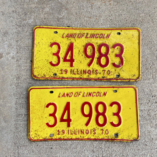 Photo of a 1970 Illinois License Plate Pair Auto Tag Garage Decor Vintage 34983 with original patina