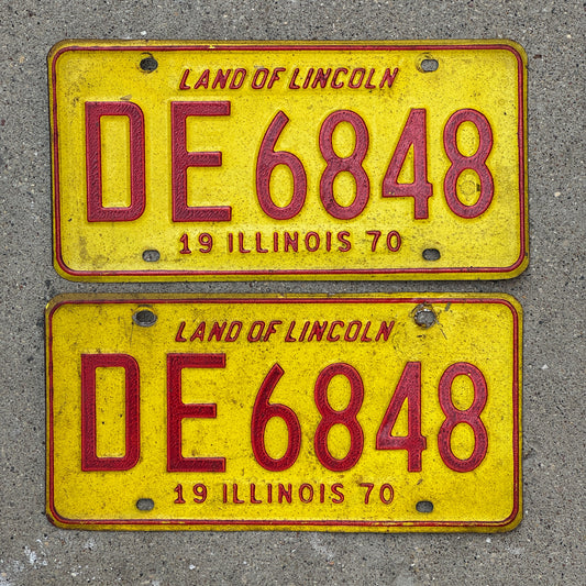 Photo of a 1970 Illinois License Plate Pair Auto Tag Garage Decor Vintage DE 6848 with original patina