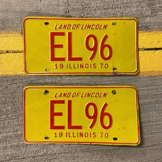 Photo of a 1970 Illinois License Plate Pair Auto Tag Garage Decor Vintage EL 96 with original patina
