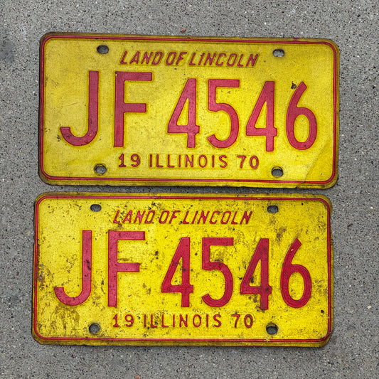 Photo of a 1970 Illinois License Plate Pair Auto Tag Garage Decor Vintage JF 4546 with original patina